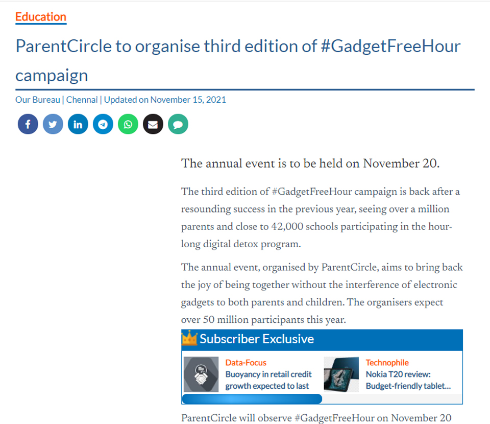 ParentCircle to organise third edition of #GadgetFreeHour campaign
