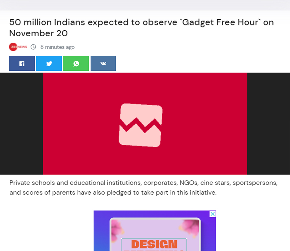 50 million Indians expected to observe `Gadget Free Hour` on November 20
